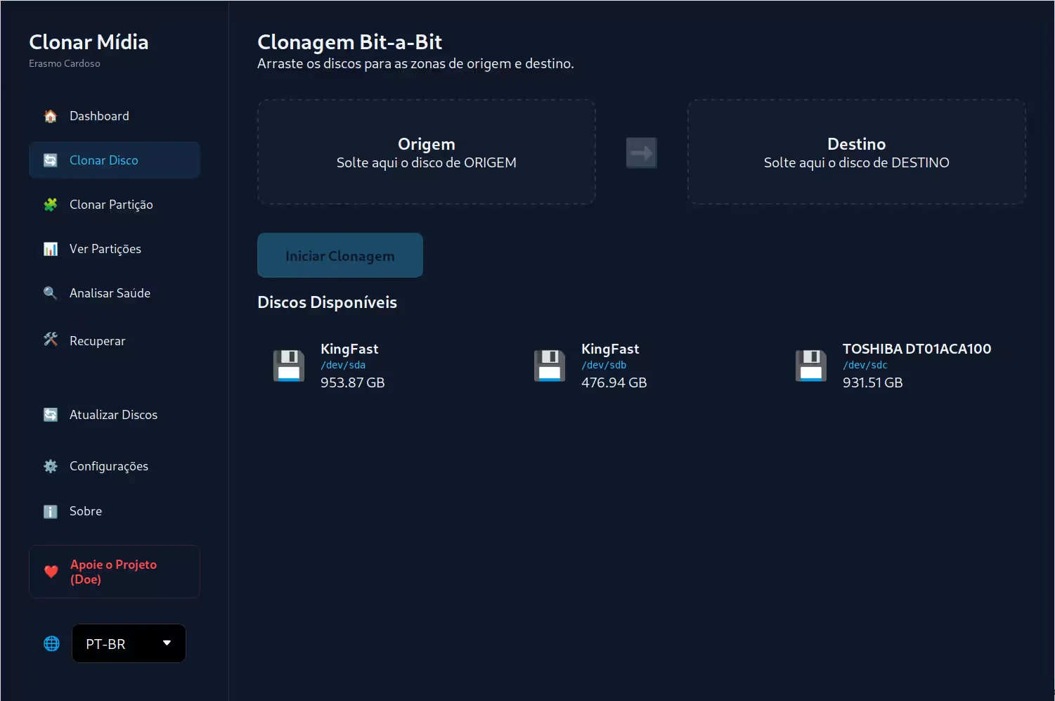 Interface Clonar Mídia