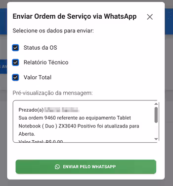 Envio de Orçamentos e Recibos via WhatsApp