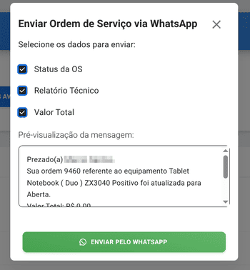Envio de Orçamentos e Recibos via WhatsApp